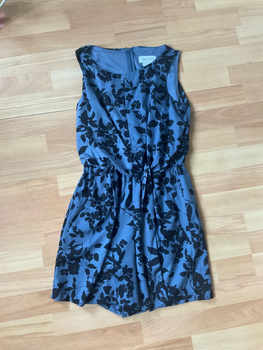 Calvin Klein Blue Floral Tie-Waist Romper